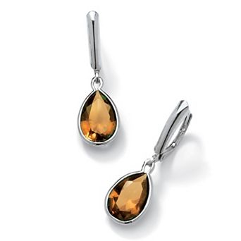 PalmBeach Jewelry Pear-Cut Simulated Birthstone Drop Earrings in Sterling Silver