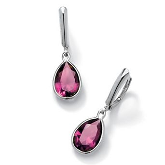 PalmBeach Jewelry Pear-Cut Simulated Birthstone Drop Earrings in Sterling Silver