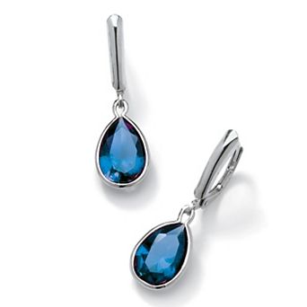 PalmBeach Jewelry Pear-Cut Simulated Birthstone Drop Earrings in Sterling Silver
