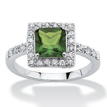 PalmBeach Jewelry Sterling Silver Princess Cut Simulated Birthstone and Crystal Halo Ring