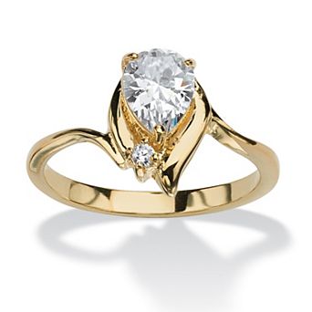 PalmBeach Jewelry Yellow Gold-plated Pear Cut Simulated Birthstone and Crystal Ring Sizes 5-10