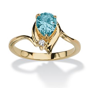 PalmBeach Jewelry Yellow Gold-plated Pear Cut Simulated Birthstone and Crystal Ring Sizes 5-10