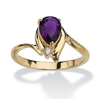 PalmBeach Jewelry Yellow Gold-plated Pear Cut Simulated Birthstone and Crystal Ring Sizes 5-10