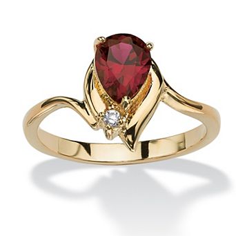 PalmBeach Jewelry Yellow Gold-plated Pear Cut Simulated Birthstone and Crystal Ring Sizes 5-10