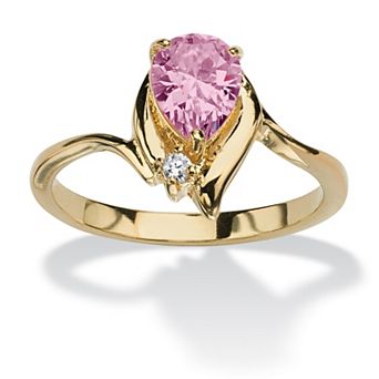 PalmBeach Jewelry Yellow Gold-plated Pear Cut Simulated Birthstone and Crystal Ring Sizes 5-10