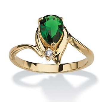 PalmBeach Jewelry Yellow Gold-plated Pear Cut Simulated Birthstone and Crystal Ring Sizes 5-10