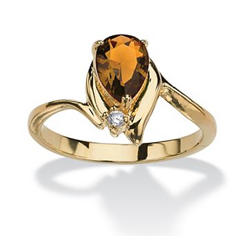 PalmBeach Jewelry Yellow Gold-plated Pear Cut Simulated Birthstone and Crystal Ring Sizes 5-10