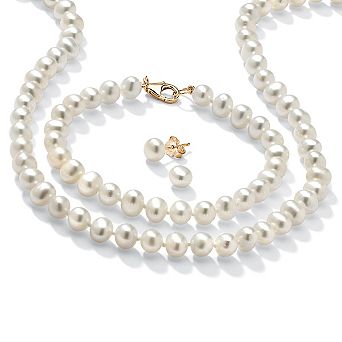 PalmBeach Jewelry 3 pc Cultured Freshwater Pearl Set in Sterling Silver 18"
