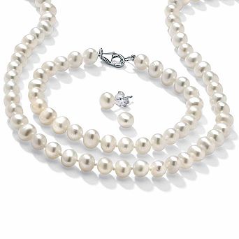 PalmBeach Jewelry 3 pc Cultured Freshwater Pearl Set in Sterling Silver 18"