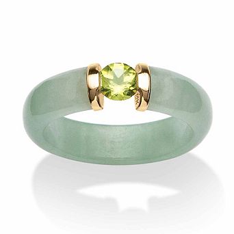 PalmBeach Jewelry .50 TCW Round Green Peridot and Genuine Jade 10k Yellow Gold Cabochon Ring