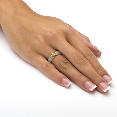PalmBeach Jewelry .50 TCW Round Green Peridot and Genuine Jade 10k Yellow Gold Cabochon Ring