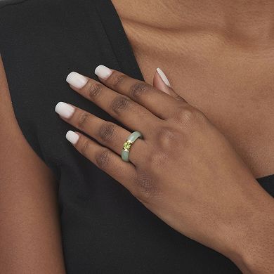 PalmBeach Jewelry .50 TCW Round Green Peridot and Genuine Jade 10k Yellow Gold Cabochon Ring