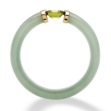 PalmBeach Jewelry .50 TCW Round Green Peridot and Genuine Jade 10k Yellow Gold Cabochon Ring