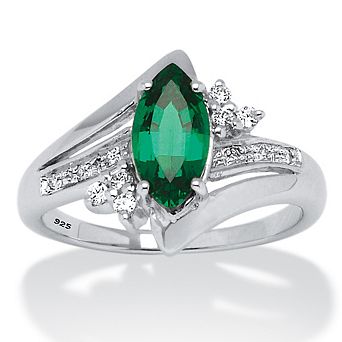 PalmBeach Jewelry 1.52 TCW Marquise-Cut Emerald Ring in Platinum-plated Sterling Silver