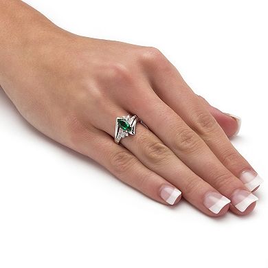 PalmBeach Jewelry 1.52 TCW Marquise-Cut Emerald Ring in Platinum-plated Sterling Silver