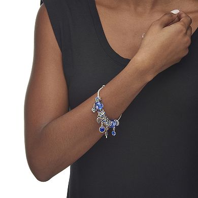 PalmBeach Jewelry Silver-Plated Antiqued Simulated Birthstone and Crystal Bali Style Bracelet