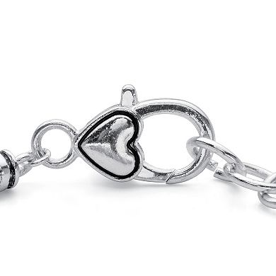 PalmBeach Jewelry Silver-Plated Antiqued Simulated Birthstone and Crystal Bali Style Bracelet