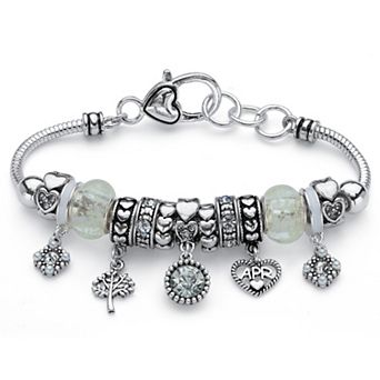 PalmBeach Jewelry Silver Plated Antiqued Simulated Birthstone and Crystal Bali Style Bracelet