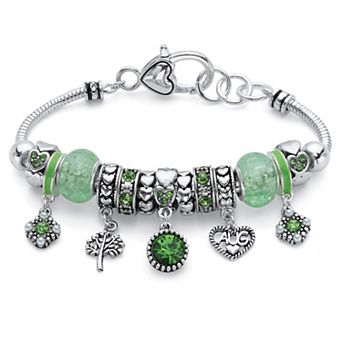 PalmBeach Jewelry Silver Plated Antiqued Simulated Birthstone and Crystal Bali Style Bracelet