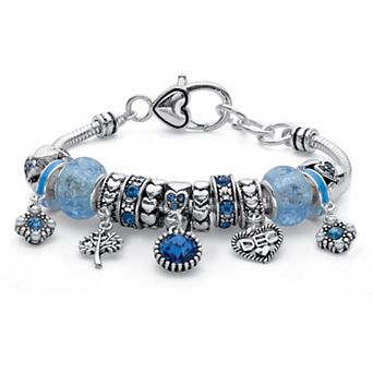 PalmBeach Jewelry Silver Plated Antiqued Simulated Birthstone and Crystal Bali Style Bracelet