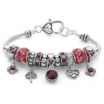 PalmBeach Jewelry Silver-Plated Antiqued Simulated Birthstone and Crystal Bali Style Bracelet