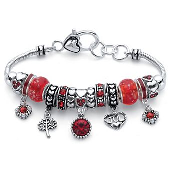 PalmBeach Jewelry Silver Plated Antiqued Simulated Birthstone and Crystal Bali Style Bracelet