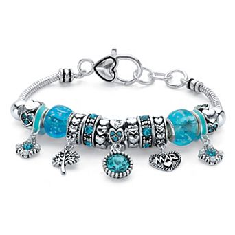 PalmBeach Jewelry Silver Plated Antiqued Simulated Birthstone and Crystal Bali Style Bracelet