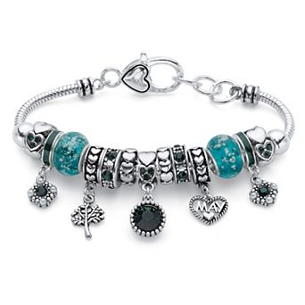PalmBeach Jewelry Silver Plated Antiqued Simulated Birthstone and Crystal Bali Style Bracelet