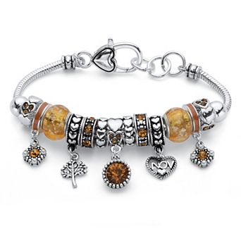 PalmBeach Jewelry Silver Plated Antiqued Simulated Birthstone and Crystal Bali Style Bracelet