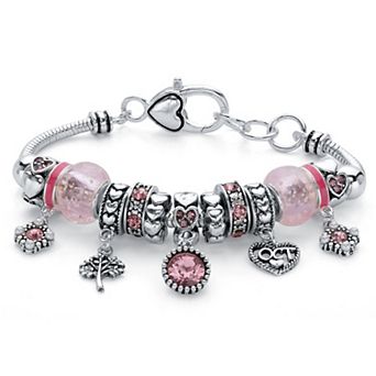 PalmBeach Jewelry Silver Plated Antiqued Simulated Birthstone and Crystal Bali Style Bracelet