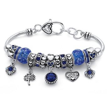 PalmBeach Jewelry Silver Plated Antiqued Simulated Birthstone and Crystal Bali Style Bracelet