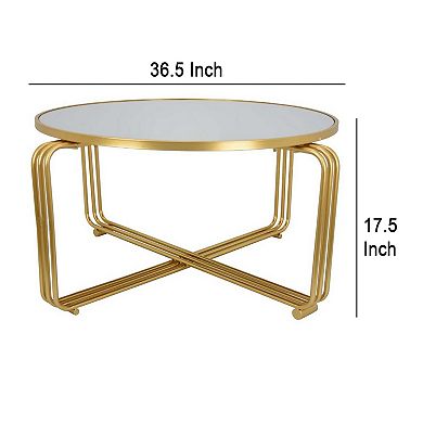 Plant Stand Coffee Table, 37 Inch Round Mirror Top, Modern Gold Metal