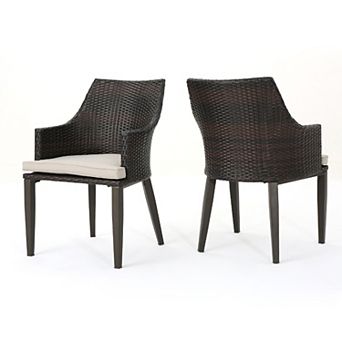 Ellish Outdoor Chair Set of 2, Metal Legs, Rattan, Fabric