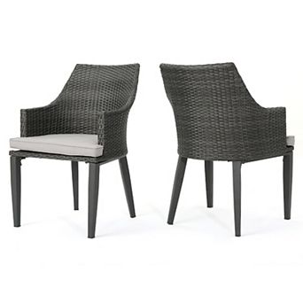 Ellish Outdoor Chair Set of 2, Metal Legs, Rattan, Fabric