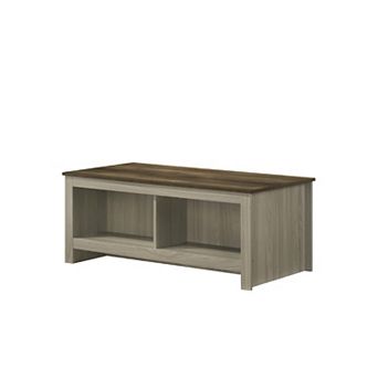 Nena Coffee Table with Open Shelves, Brown Wood Top, Oak Gray 43 Inch