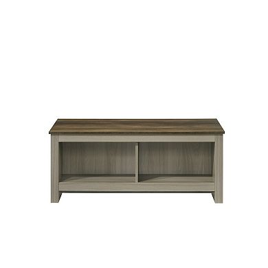 Nena Coffee Table with Open Shelves, Brown Wood Top, Oak Gray 43 Inch