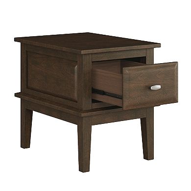 Minal End Table with 1 Drawer, Brown Cherry Birch Wood 24 Inch