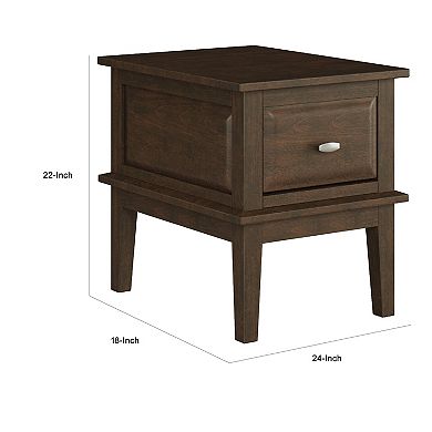 Minal End Table with 1 Drawer, Brown Cherry Birch Wood 24 Inch