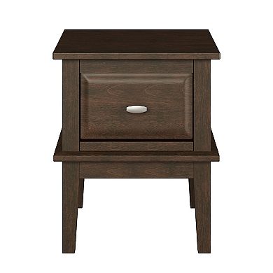 Minal End Table with 1 Drawer, Brown Cherry Birch Wood 24 Inch