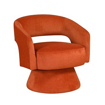 Lessa Swivel Accent Chair, Orange, Round Base, Soft Foam Cushion