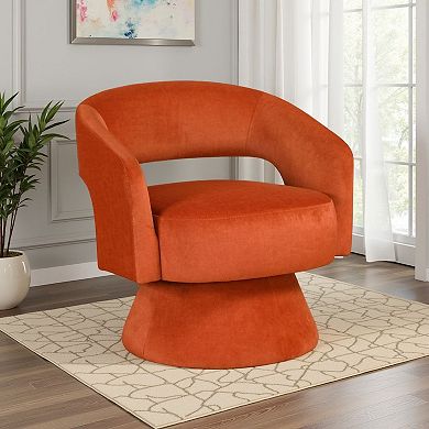 Lessa Swivel Accent Chair, Orange, Round Base, Soft Foam Cushion