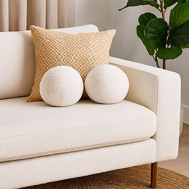 Wily Accent Pillow Set of 2, Round Ball, Faux Sheepskin