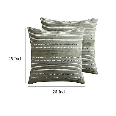 Meo Euro Sham, Textured Woven Jacquard Stripe, Green Cotton, 26 x 26