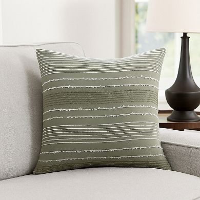 Meo Euro Sham, Textured Woven Jacquard Stripe, Green Cotton, 26 x 26