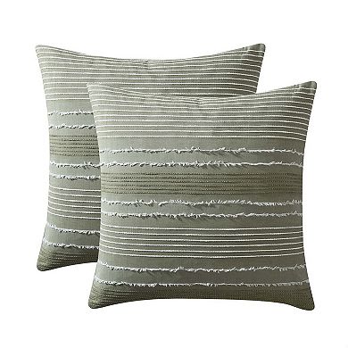 Meo Euro Sham, Textured Woven Jacquard Stripe, Green Cotton, 26 x 26
