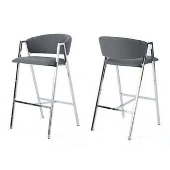 Zoy Barstool Chair Set of 2, Faux Leather, Metal Frame