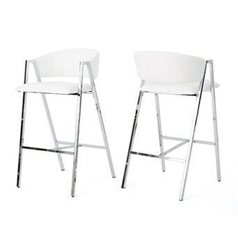 Zoy Barstool Chair Set of 2, Faux Leather, Metal Frame