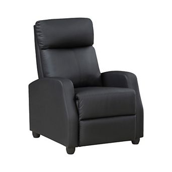 Recliner Chair, Manual Push Back, Black Faux Leather, 27 Inch