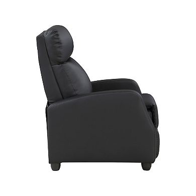 Recliner Chair, Manual Push Back, Black Faux Leather, 27 Inch