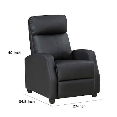 Recliner Chair, Manual Push Back, Black Faux Leather, 27 Inch